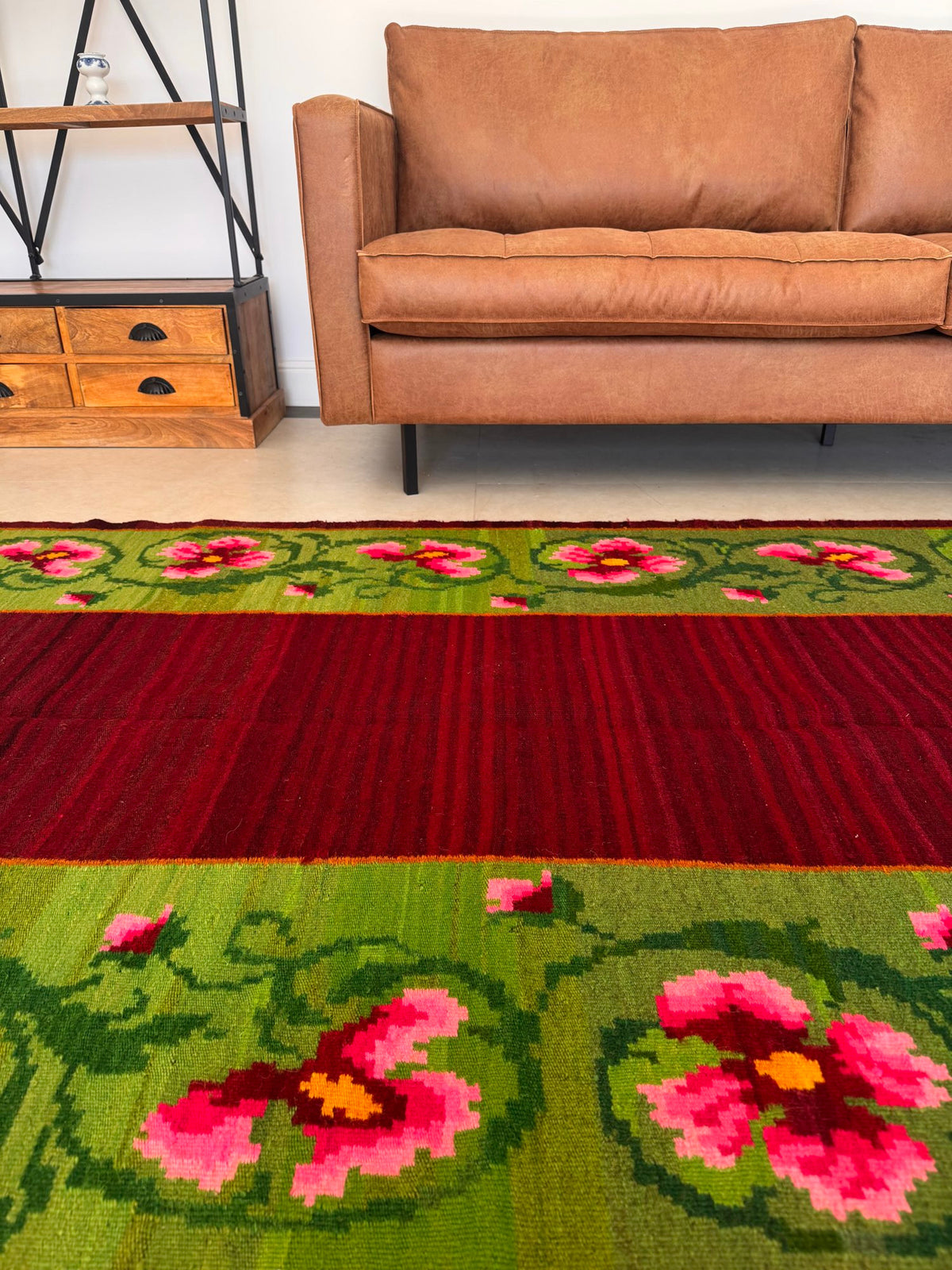 Handwoven Green Floral Bessarabian Wool Rug, 275x140 cm, view 11