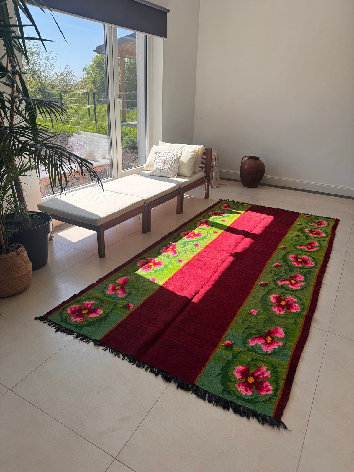 Handwoven Green Floral Bessarabian Wool Rug, 275x140 cm, view 13