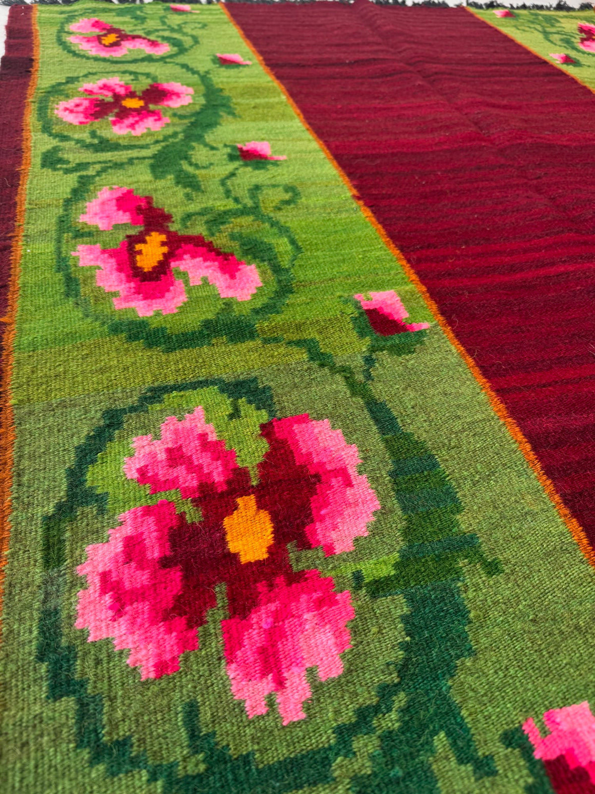 Handwoven Green Floral Bessarabian Wool Rug, 275x140 cm, view 5