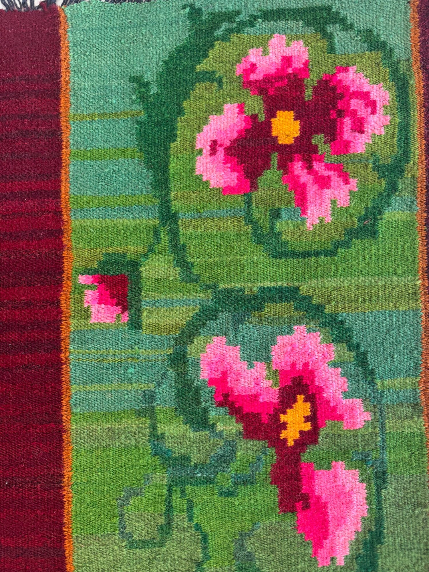 Handwoven Green Floral Bessarabian Wool Rug, 275x140 cm, view 6
