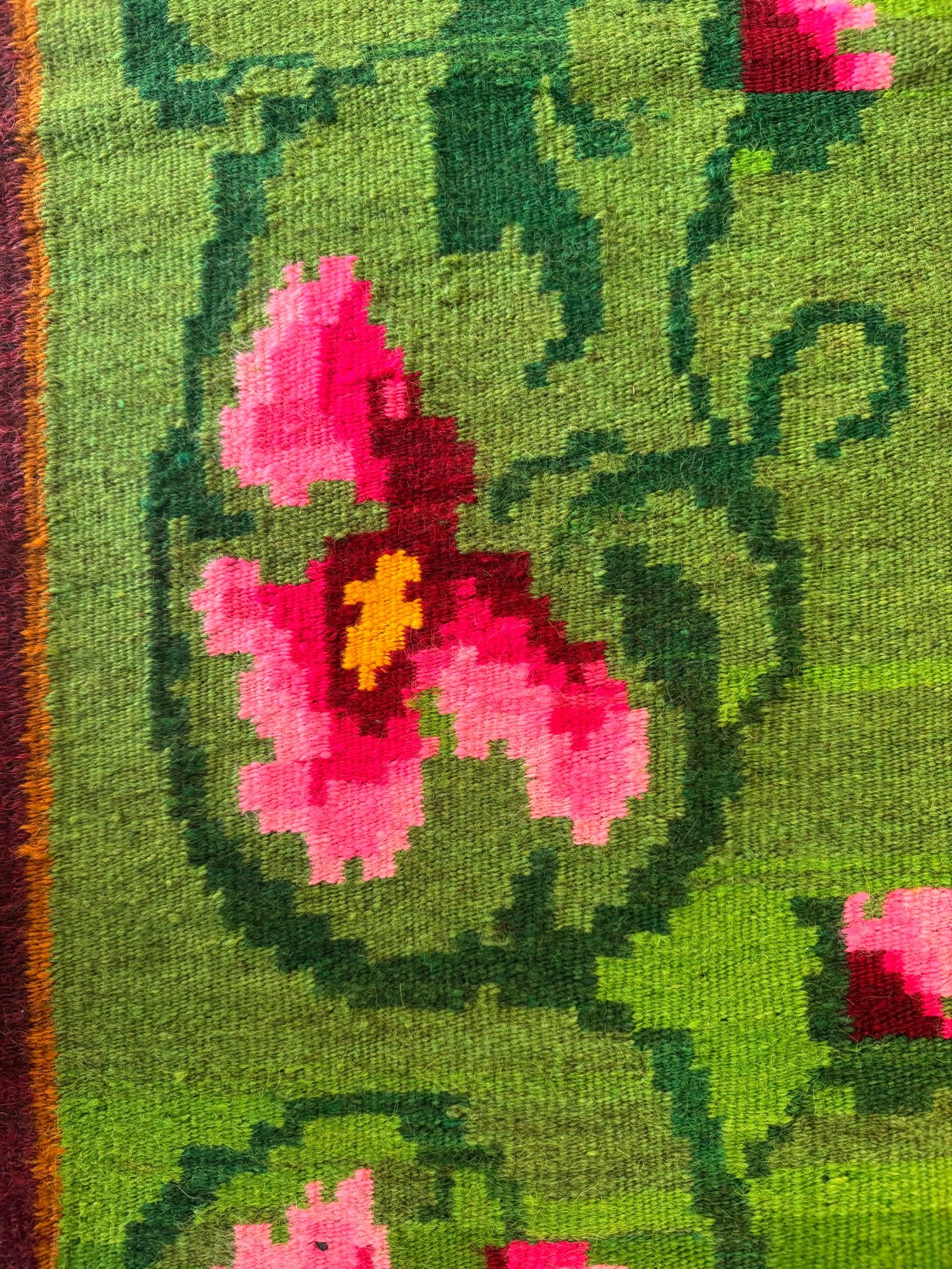Handwoven Green Floral Bessarabian Wool Rug, 275x140 cm, view 7