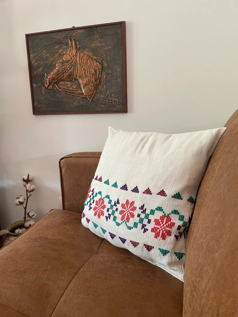 Floral Handmade Pillow Case, Rustic Farmhouse, 45x41 cm, view 10
