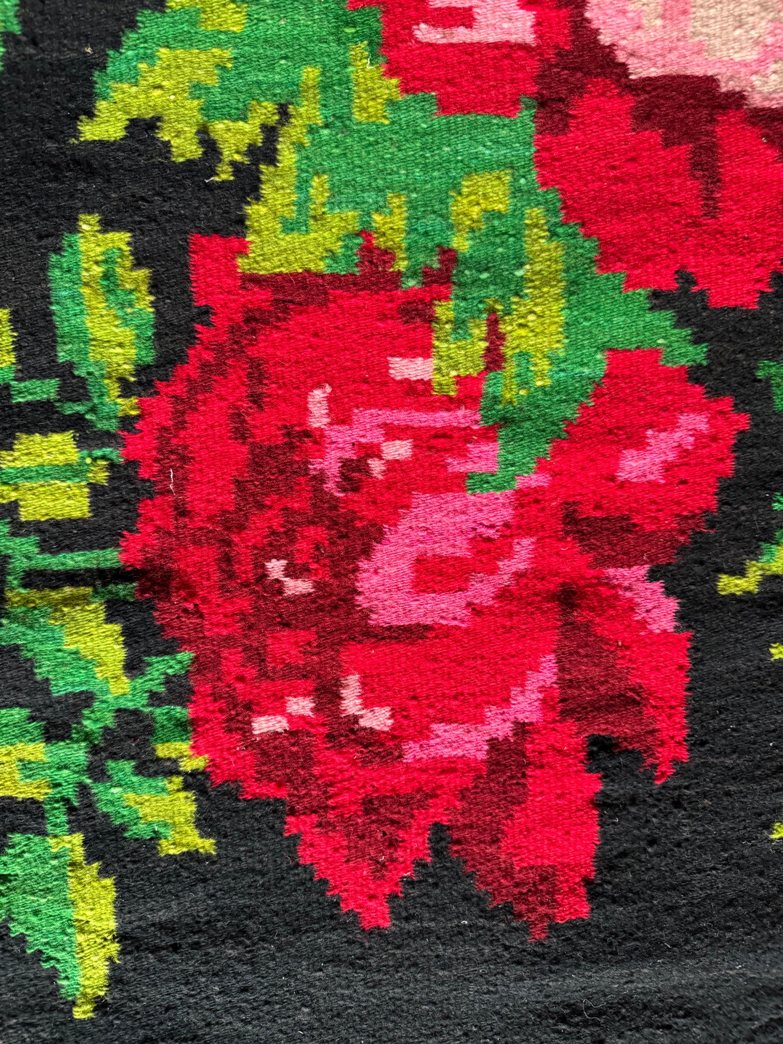 Old Black Floral Romanian Wool Rug, 380x190 cm, view 13