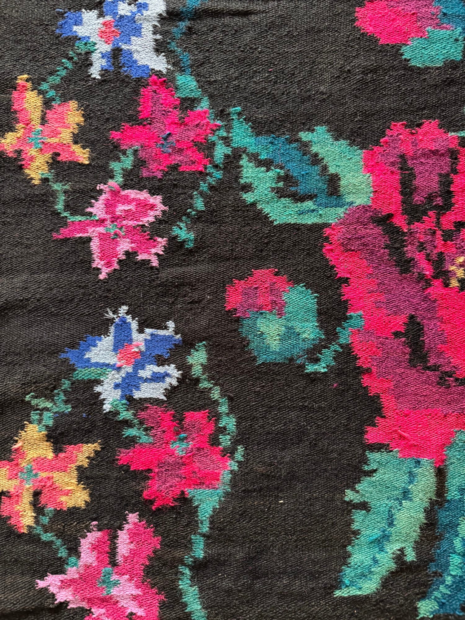 Vintage Black Floral Maramureș Wool Rug, 200x120 cm, view 10