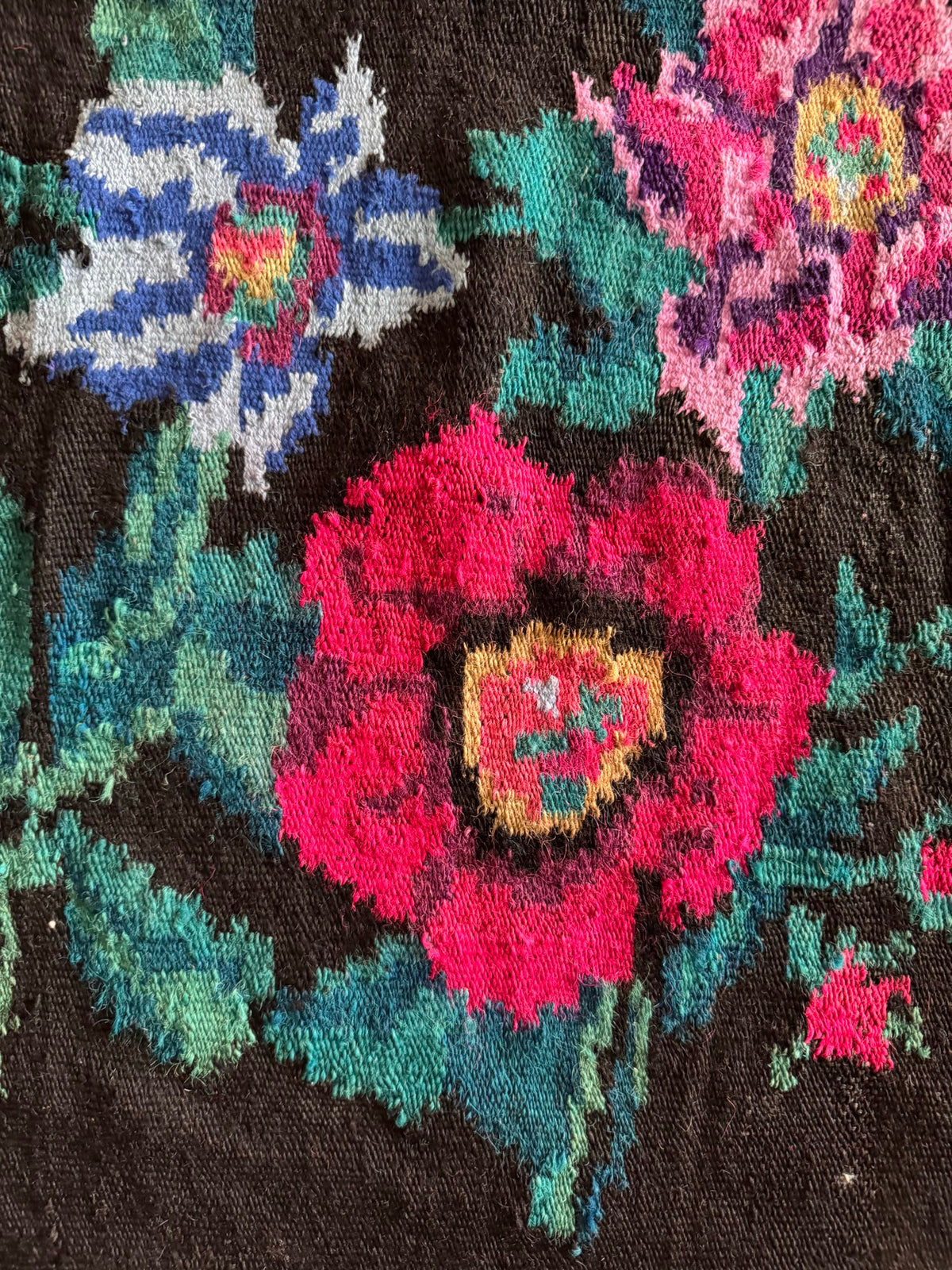 Vintage Black Floral Maramureș Wool Rug, 200x120 cm, view 12