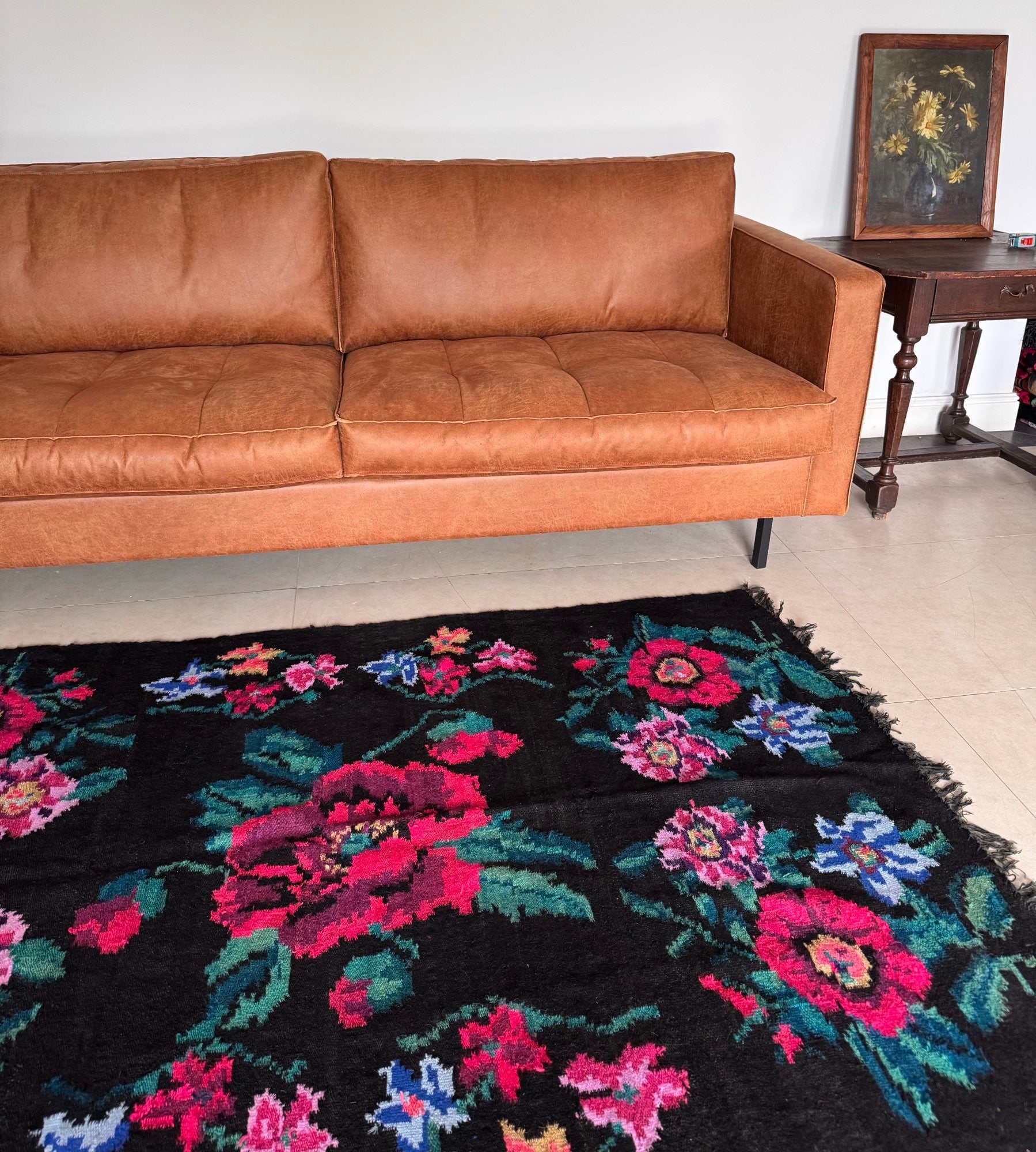 Vintage Black Floral Maramureș Wool Rug, 200x120 cm, view 5
