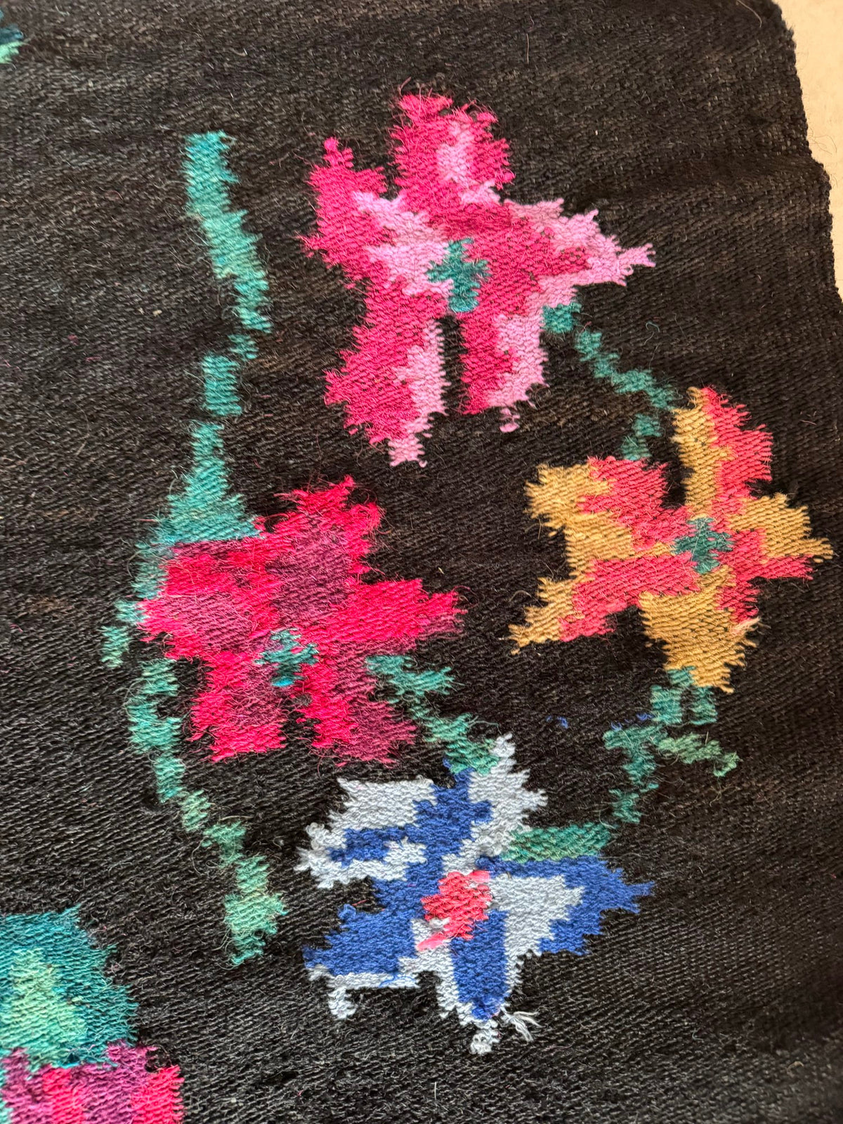 Vintage Black Floral Maramureș Wool Rug, 200x120 cm, view 6