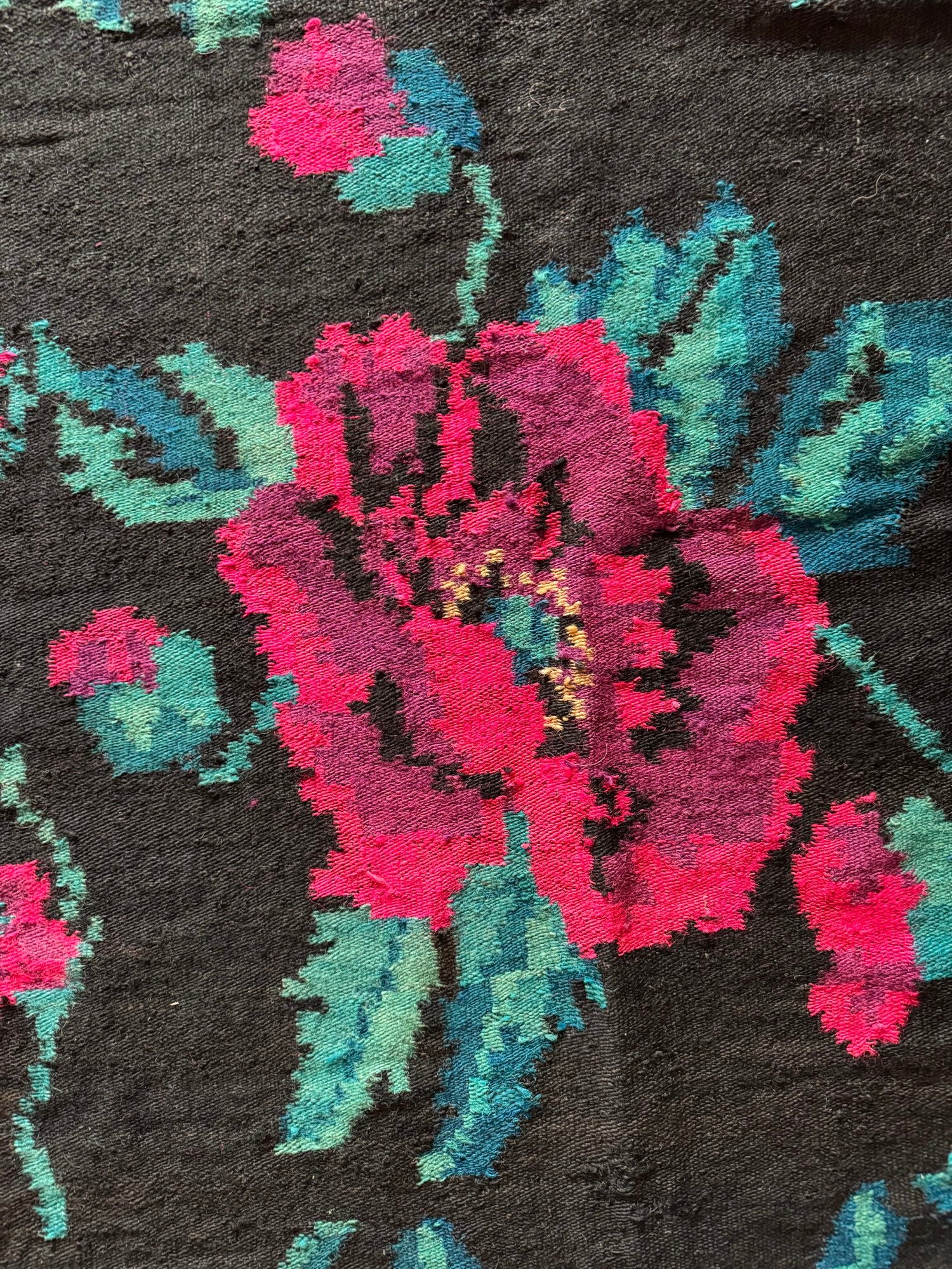 Vintage Black Floral Maramureș Wool Rug, 200x120 cm, view 7
