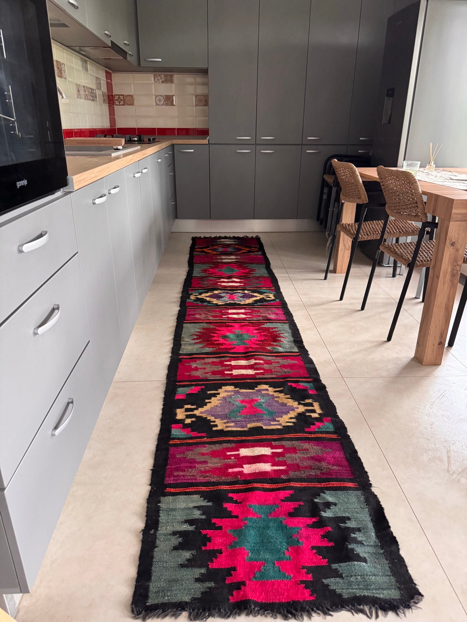Vintage Geometric Maramureș Wool Runner Rug, 370x68 cm, view 13