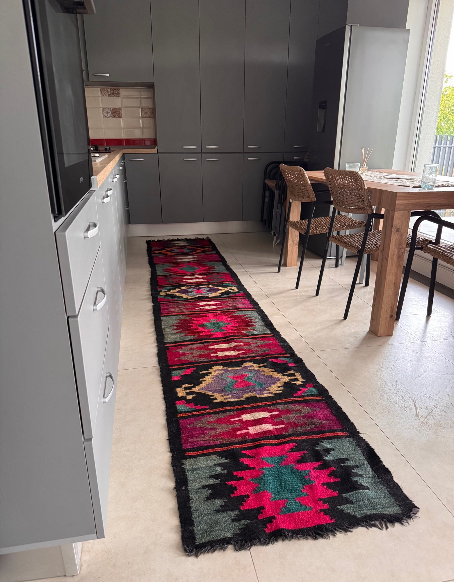 Vintage Geometric Maramureș Wool Runner Rug, 370x68 cm, view 14
