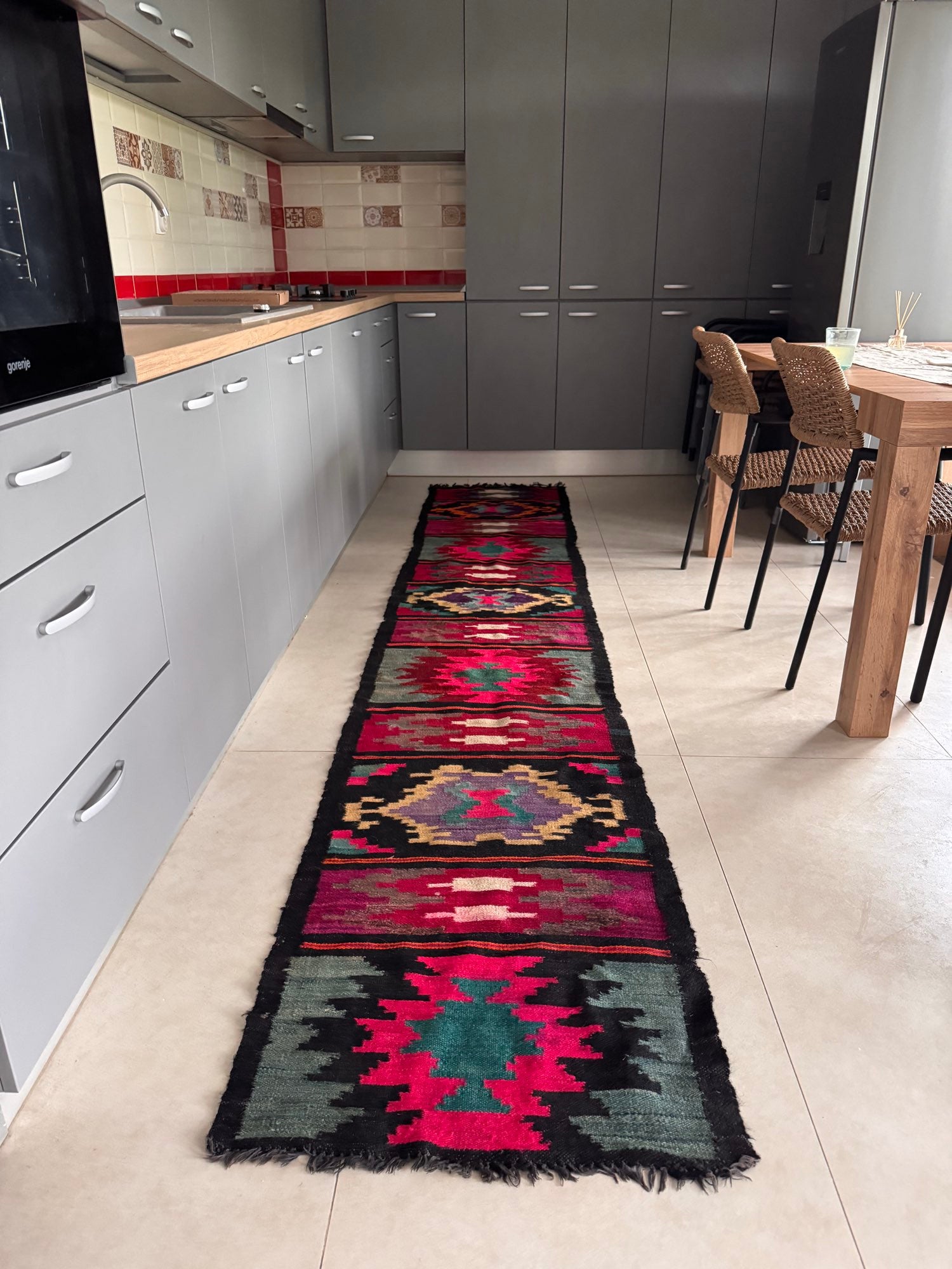 Vintage Geometric Maramureș Wool Runner Rug, 370x68 cm, view 15