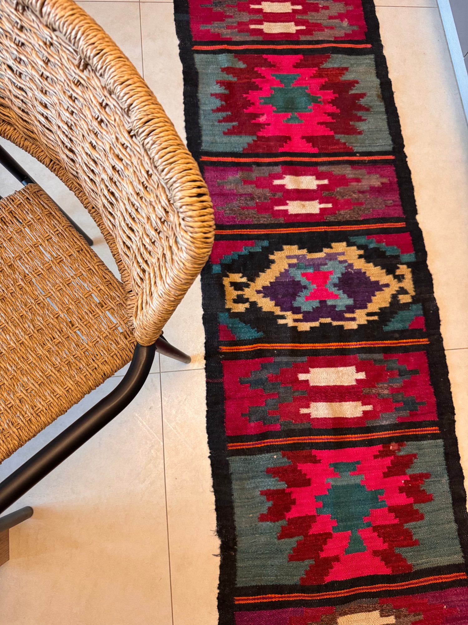 Vintage Geometric Maramureș Wool Runner Rug, 370x68 cm, view 2