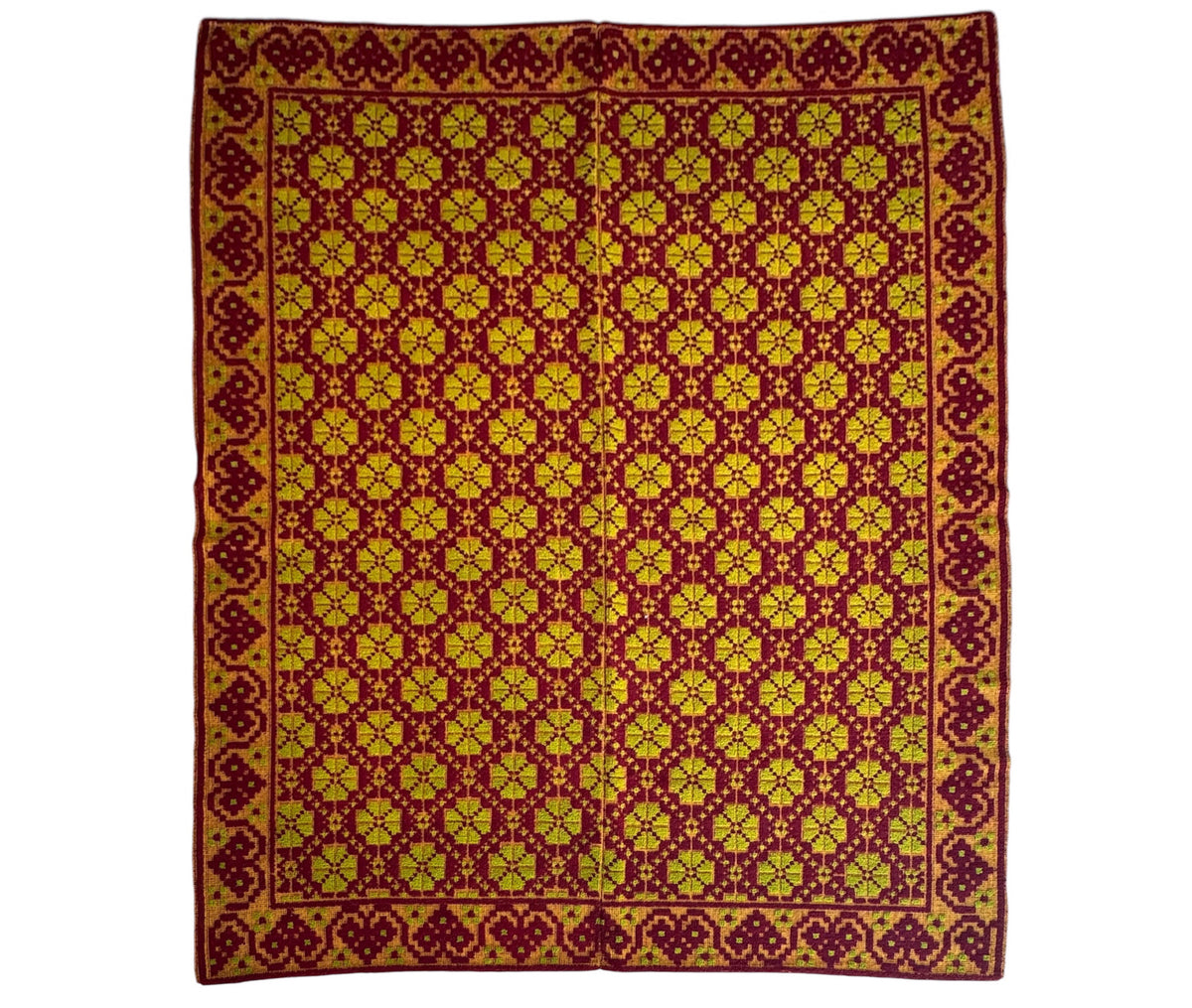 Vintage Green Geometric Romanian Wool Rug, 200x162 cm