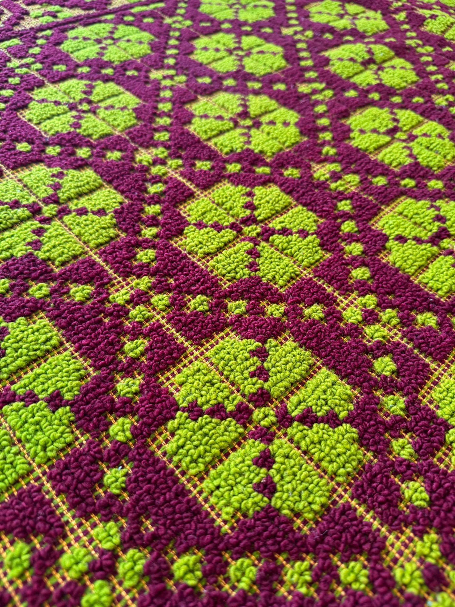 Vintage Green Geometric Romanian Wool Rug, 200x162 cm, view 11