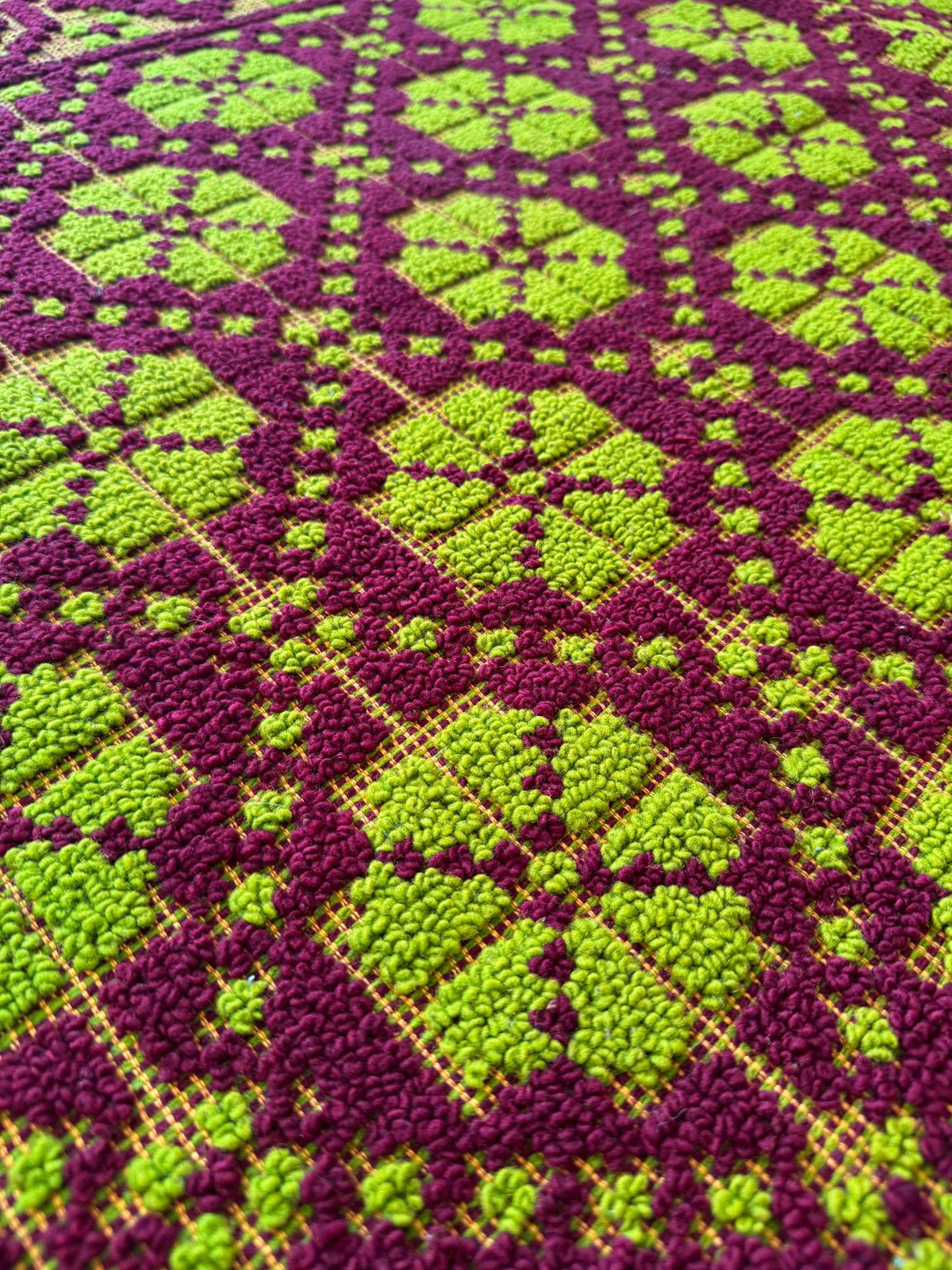 Vintage Green Geometric Romanian Wool Rug, 200x162 cm, view 11
