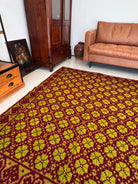 Vintage Green Geometric Romanian Wool Rug, 200x162 cm, view 3