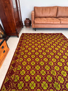 Vintage Green Geometric Romanian Wool Rug, 200x162 cm, view 4