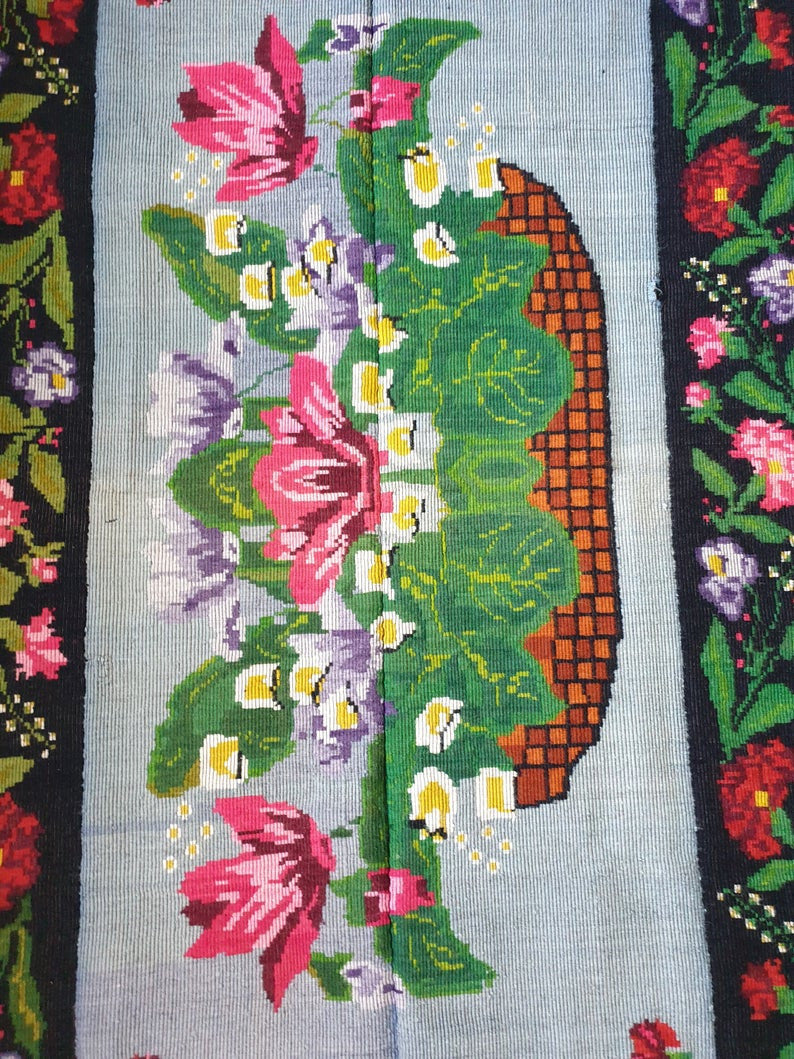 Handwoven Gray Floral Romanian Wool Rug, 239x155 cm, view 10