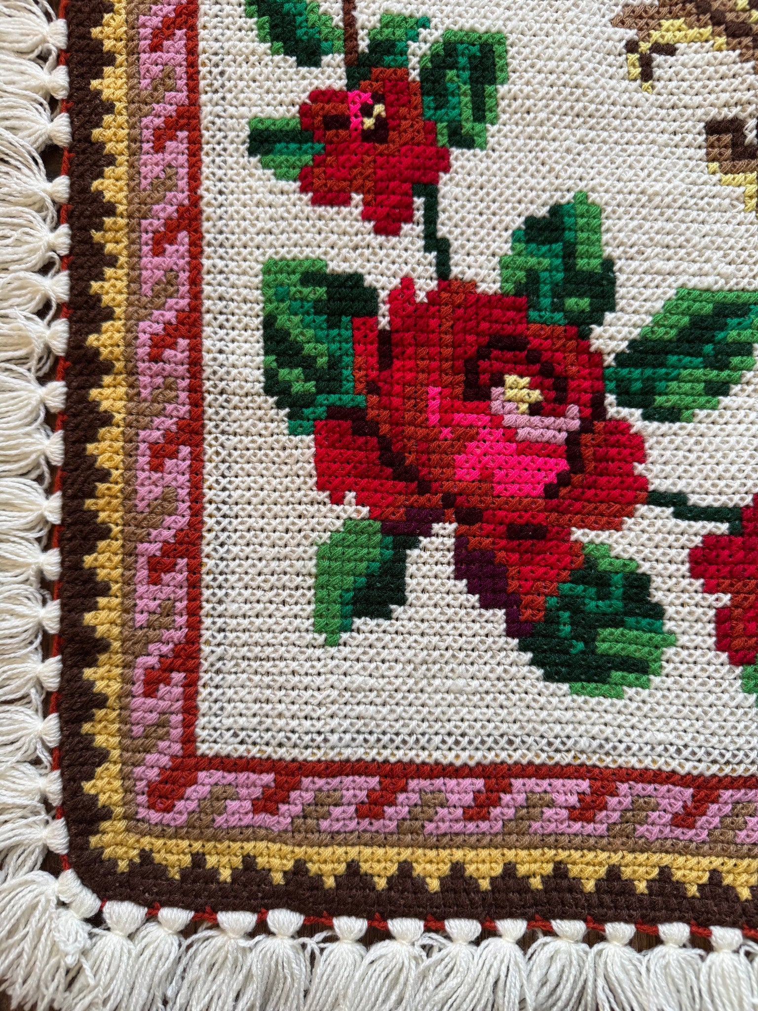 Cross-Stitch Rose Tablecloth, Romanian Folk, 89x84 cm, view 2
