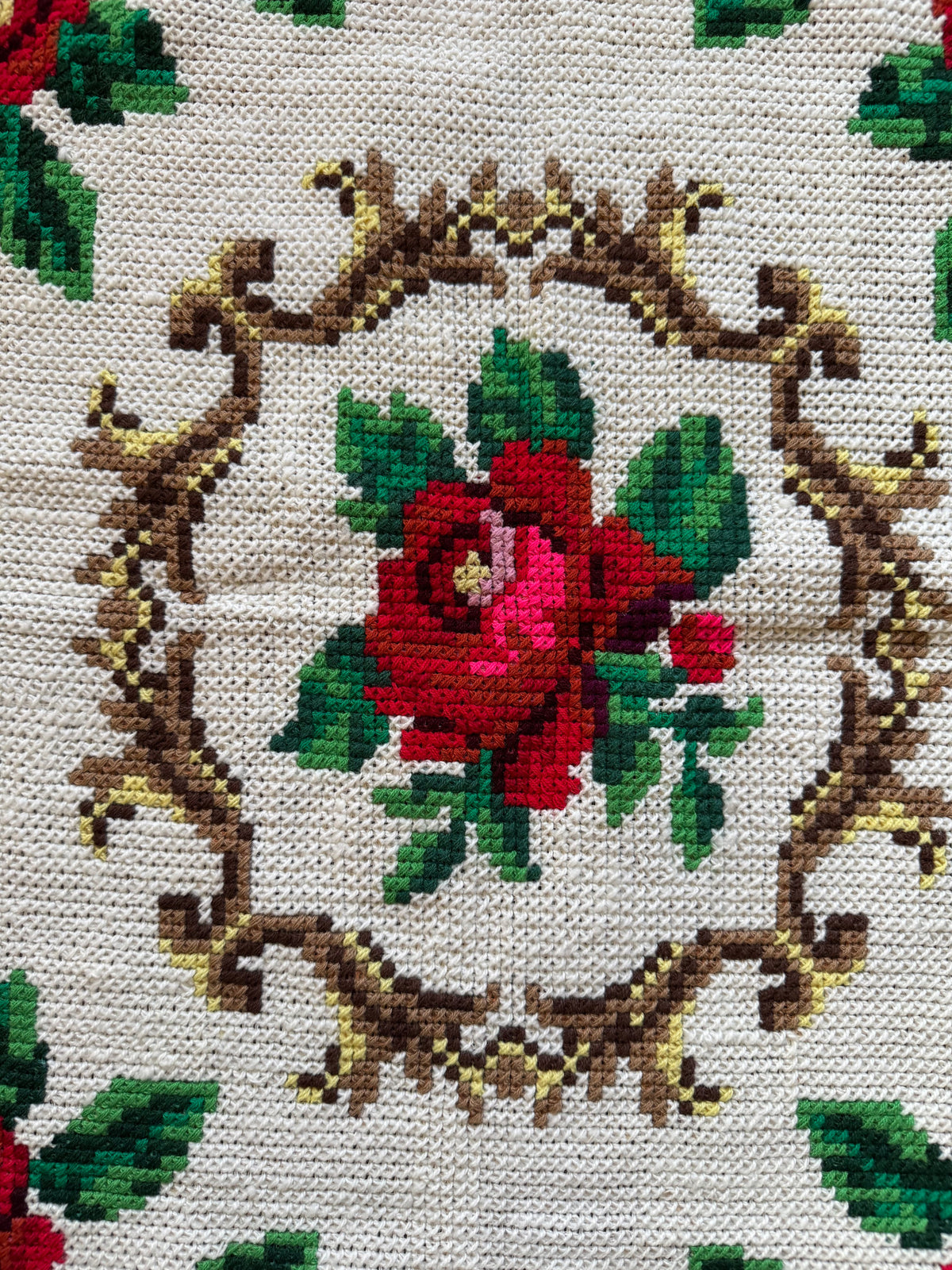 Cross-Stitch Rose Tablecloth, Romanian Folk, 89x84 cm, view 5