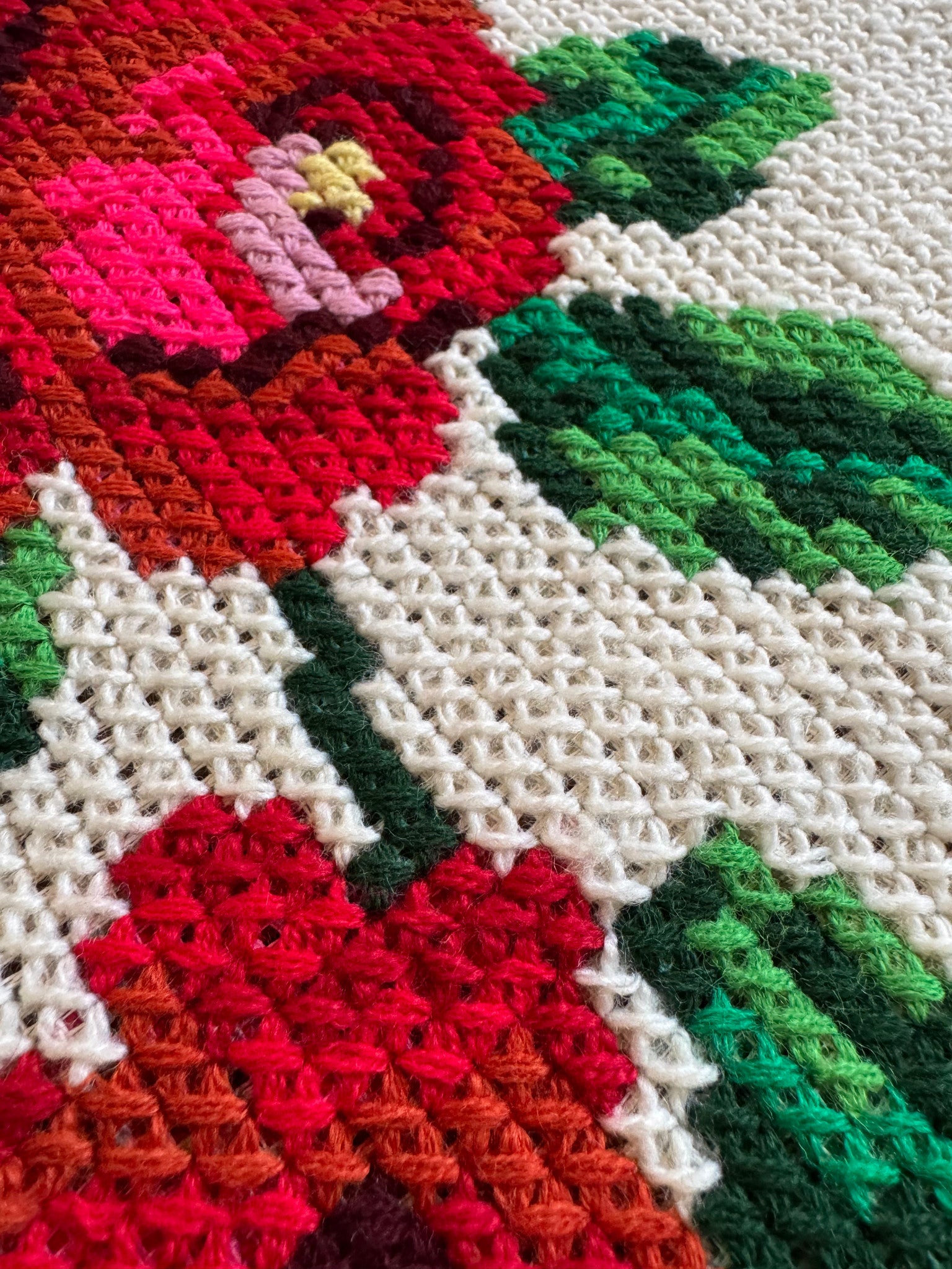 Cross-Stitch Rose Tablecloth, Romanian Folk, 89x84 cm, view 6