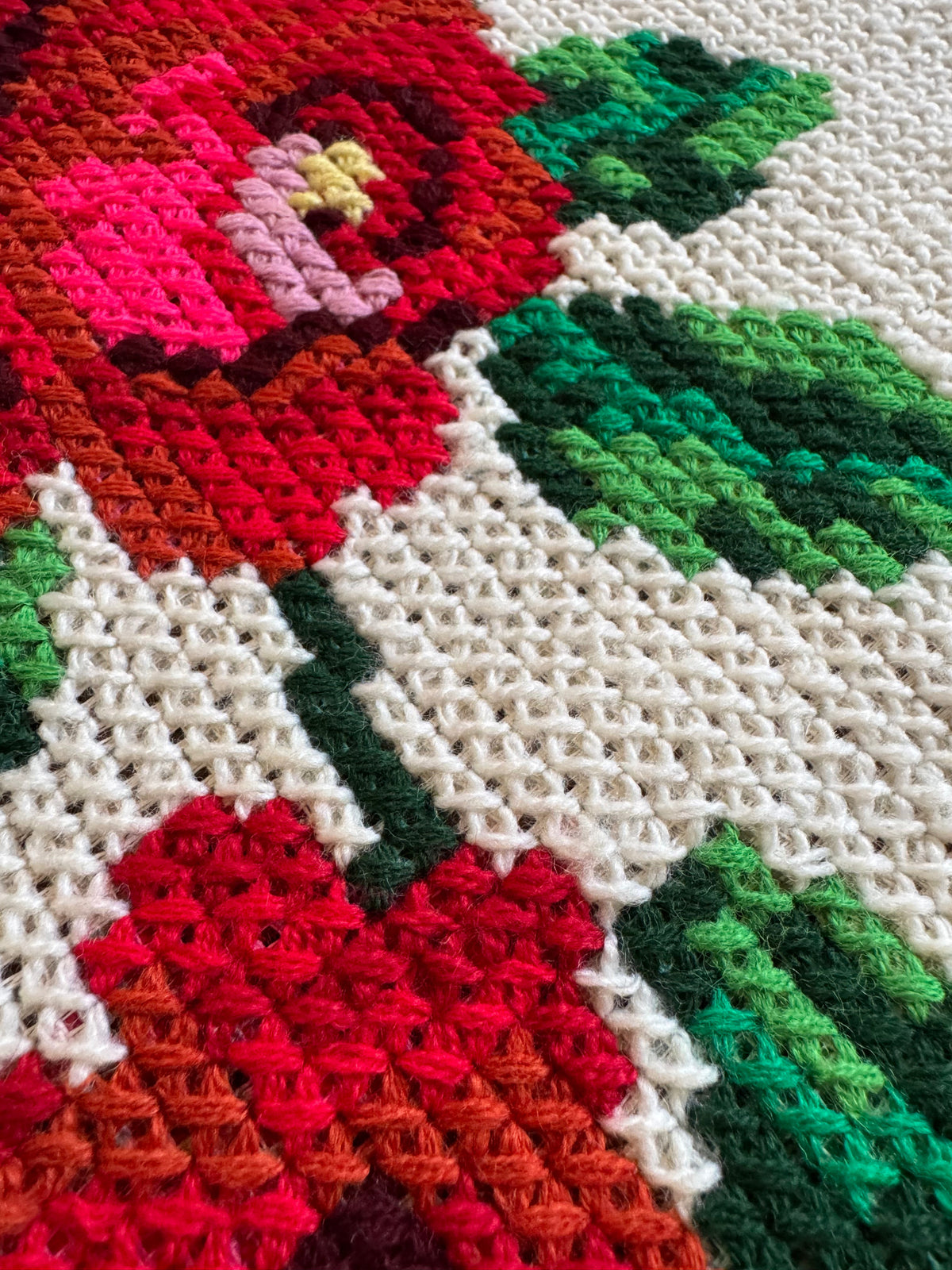Cross-Stitch Rose Tablecloth, Romanian Folk, 89x84 cm, view 6