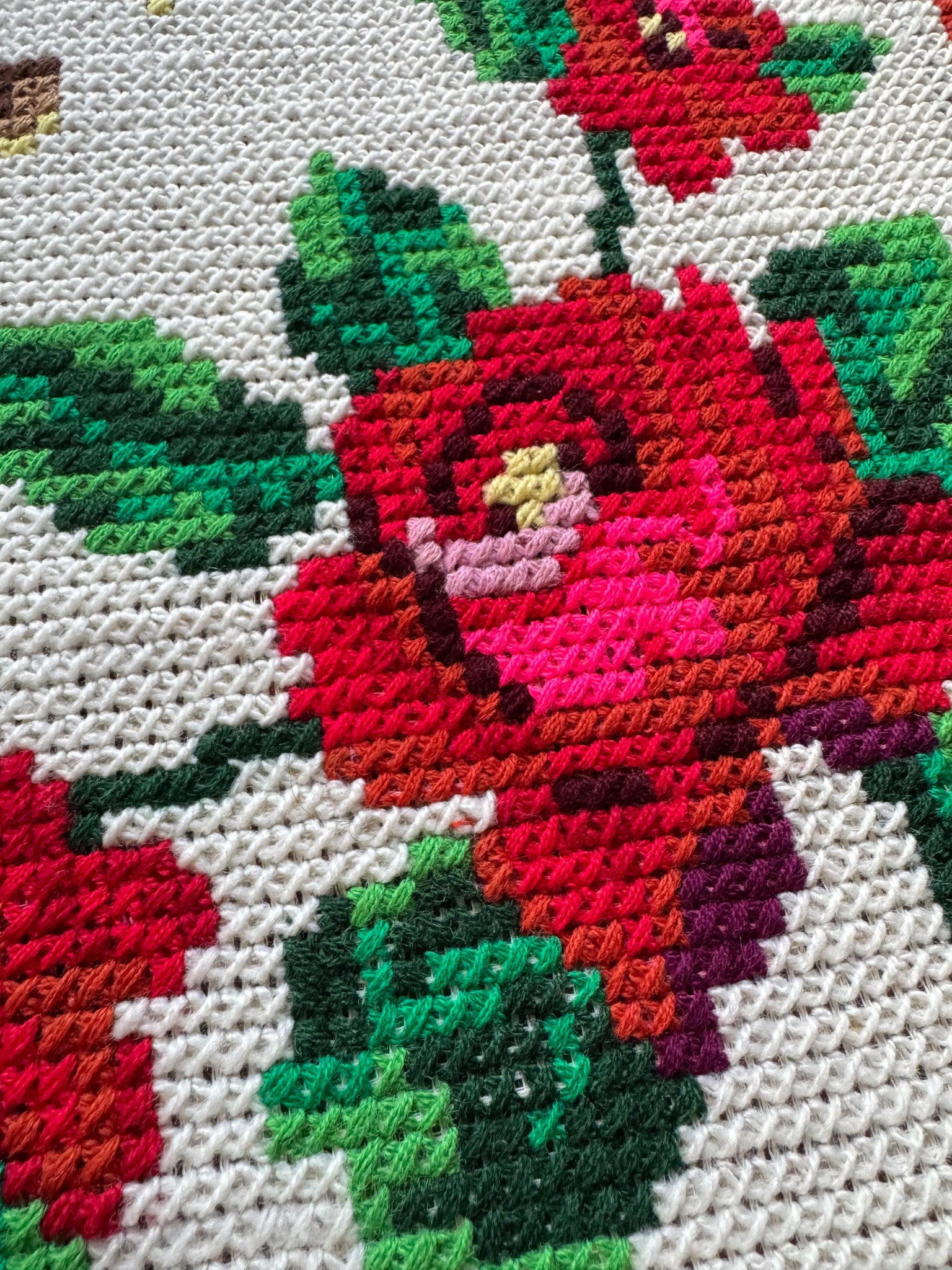 Cross-Stitch Rose Tablecloth, Romanian Folk, 89x84 cm, view 9