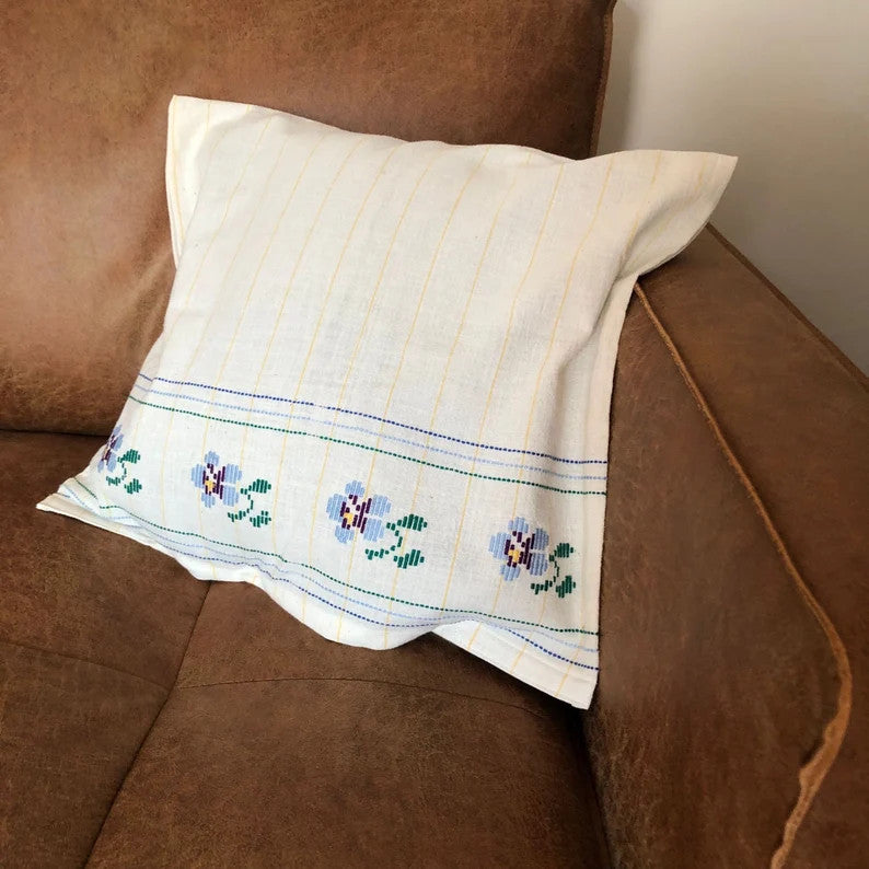 Handwoven Floral Pillow Case, Romania, 44x38 cm