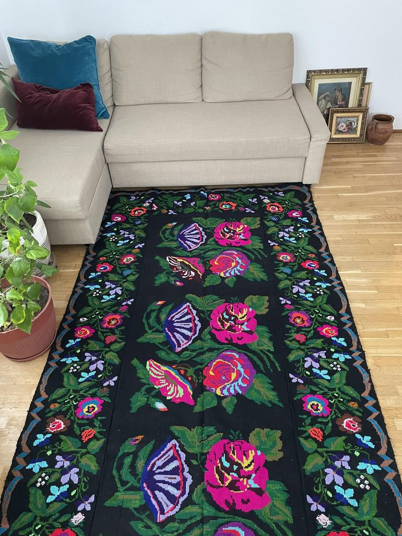 Handwoven Floral Romanian Wool Rug, 294x146 cm, view 10