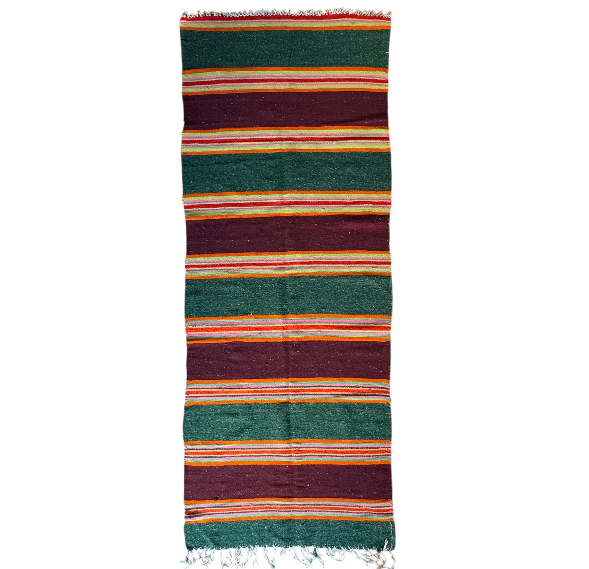 Vintage Green Striped Romanian Wool Runner Rug, 220x75 cm