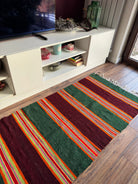 Vintage Green Striped Romanian Wool Runner Rug, 220x75 cm, view 12