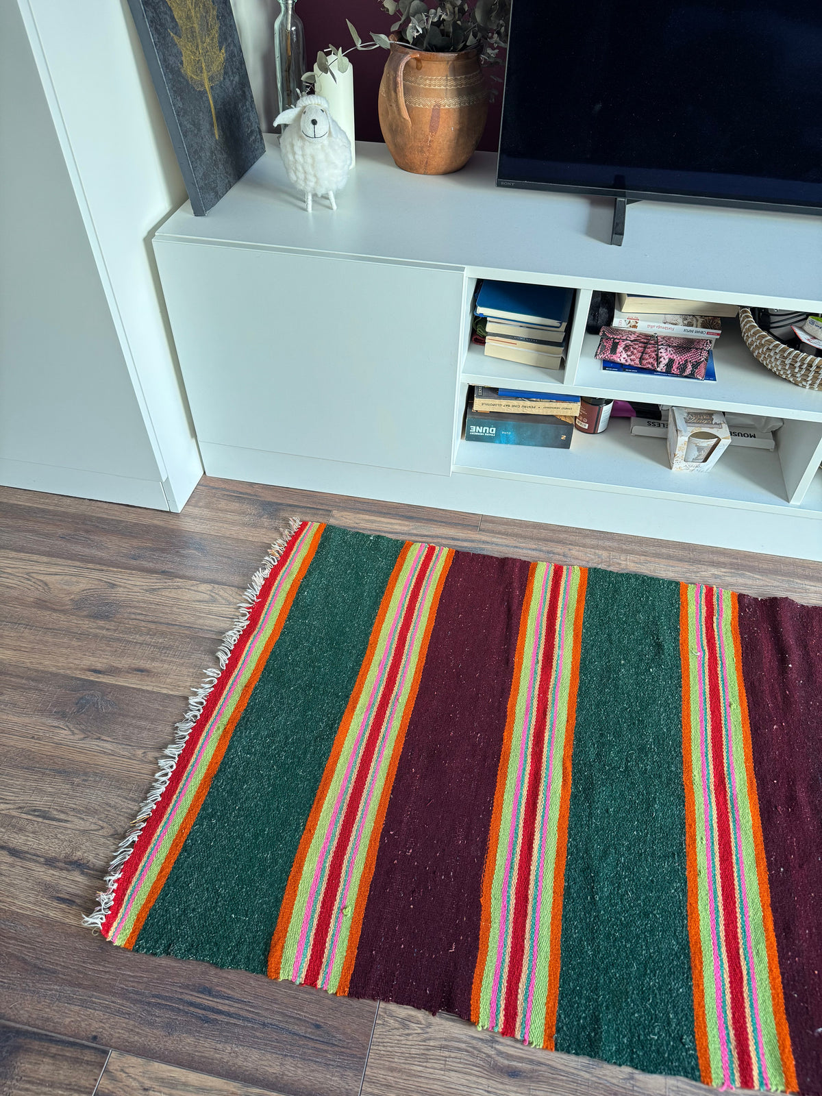 Vintage Green Striped Romanian Wool Runner Rug, 220x75 cm, view 13