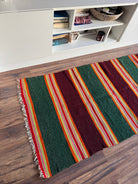 Vintage Green Striped Romanian Wool Runner Rug, 220x75 cm, view 3