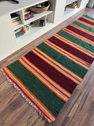 Vintage Green Striped Romanian Wool Runner Rug, 220x75 cm, view 4
