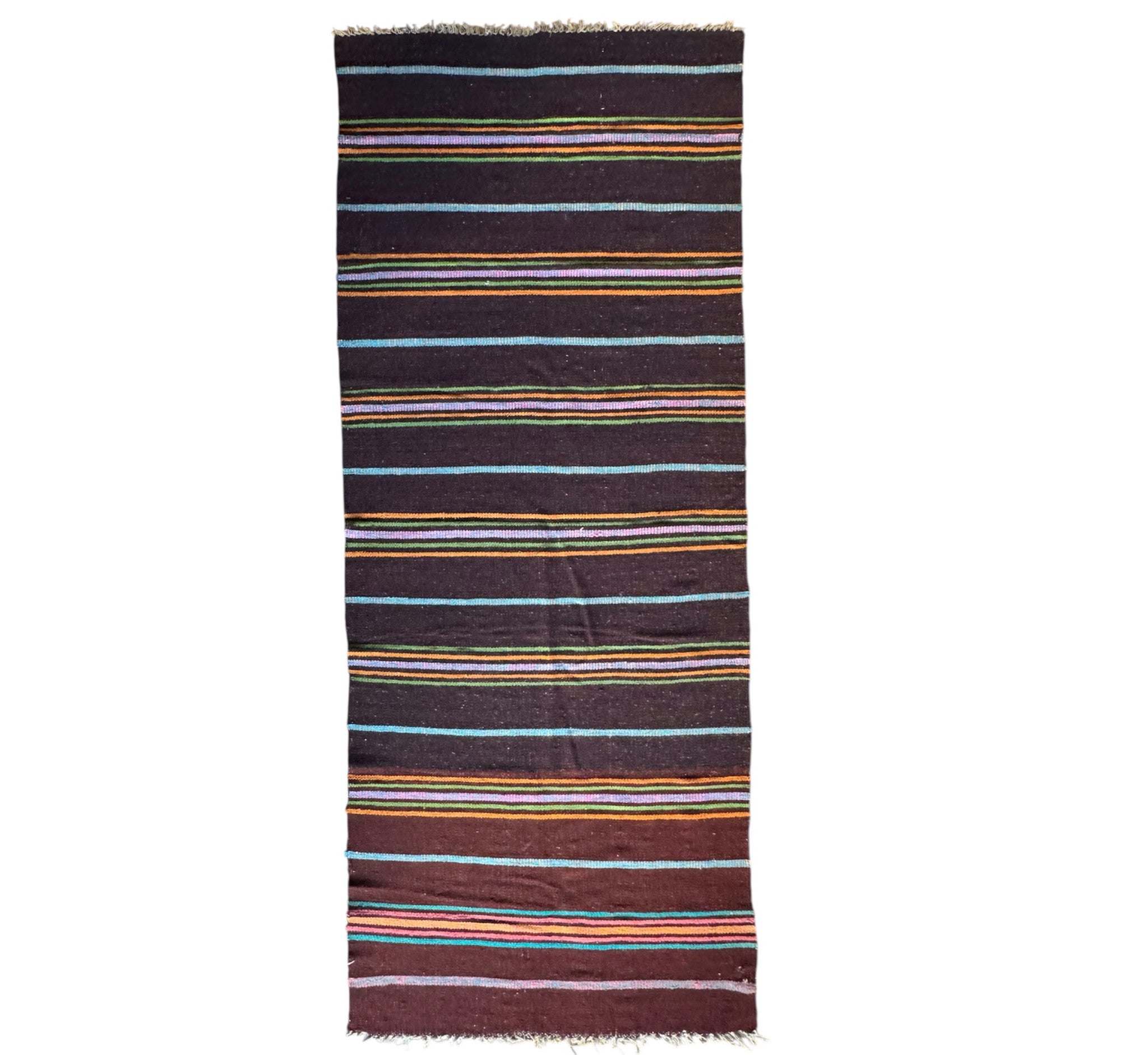 Vintage Brown Striped Romanian Wool Runner Rug, 213x80 cm