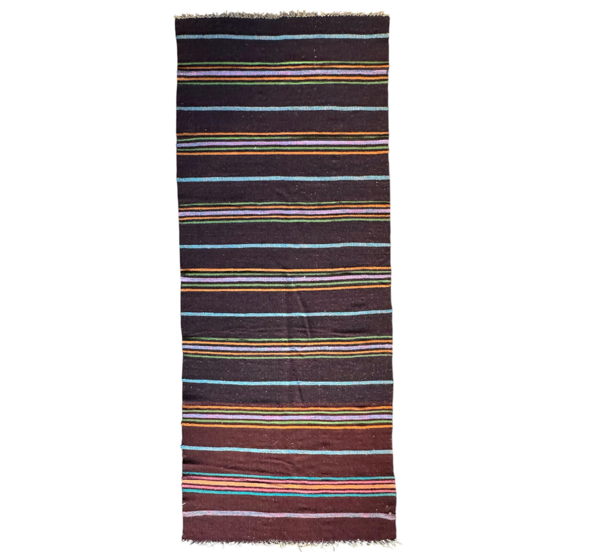 Vintage Brown Striped Romanian Wool Runner Rug, 213x80 cm