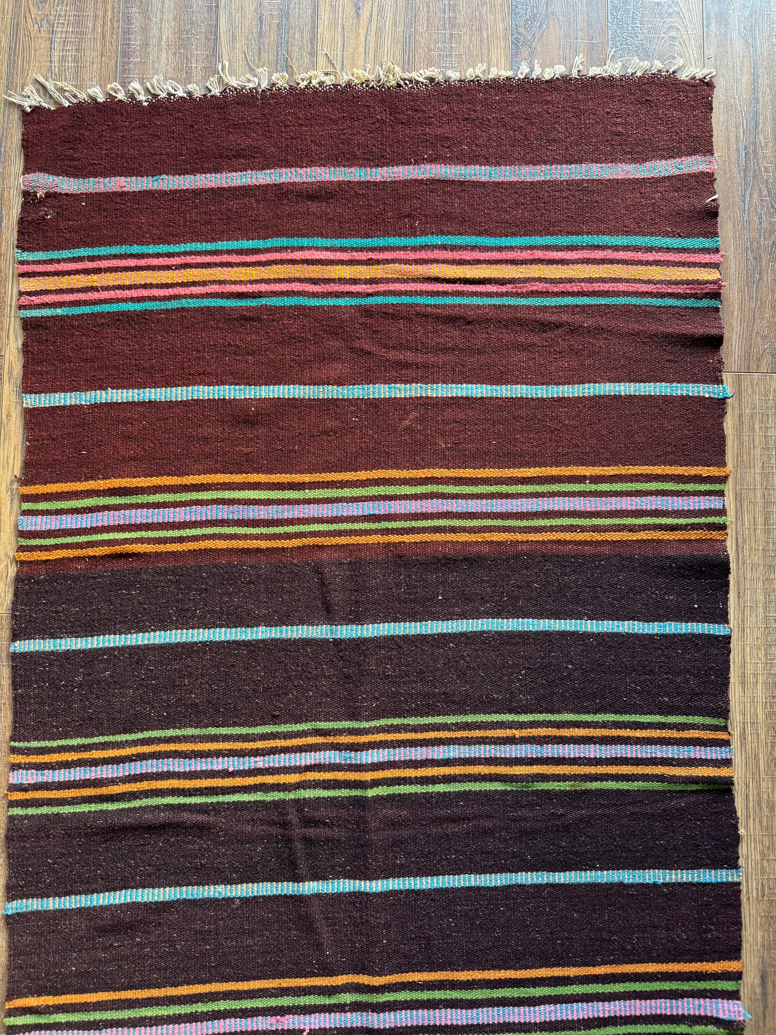 Vintage Brown Striped Romanian Wool Runner Rug, 213x80 cm, view 12