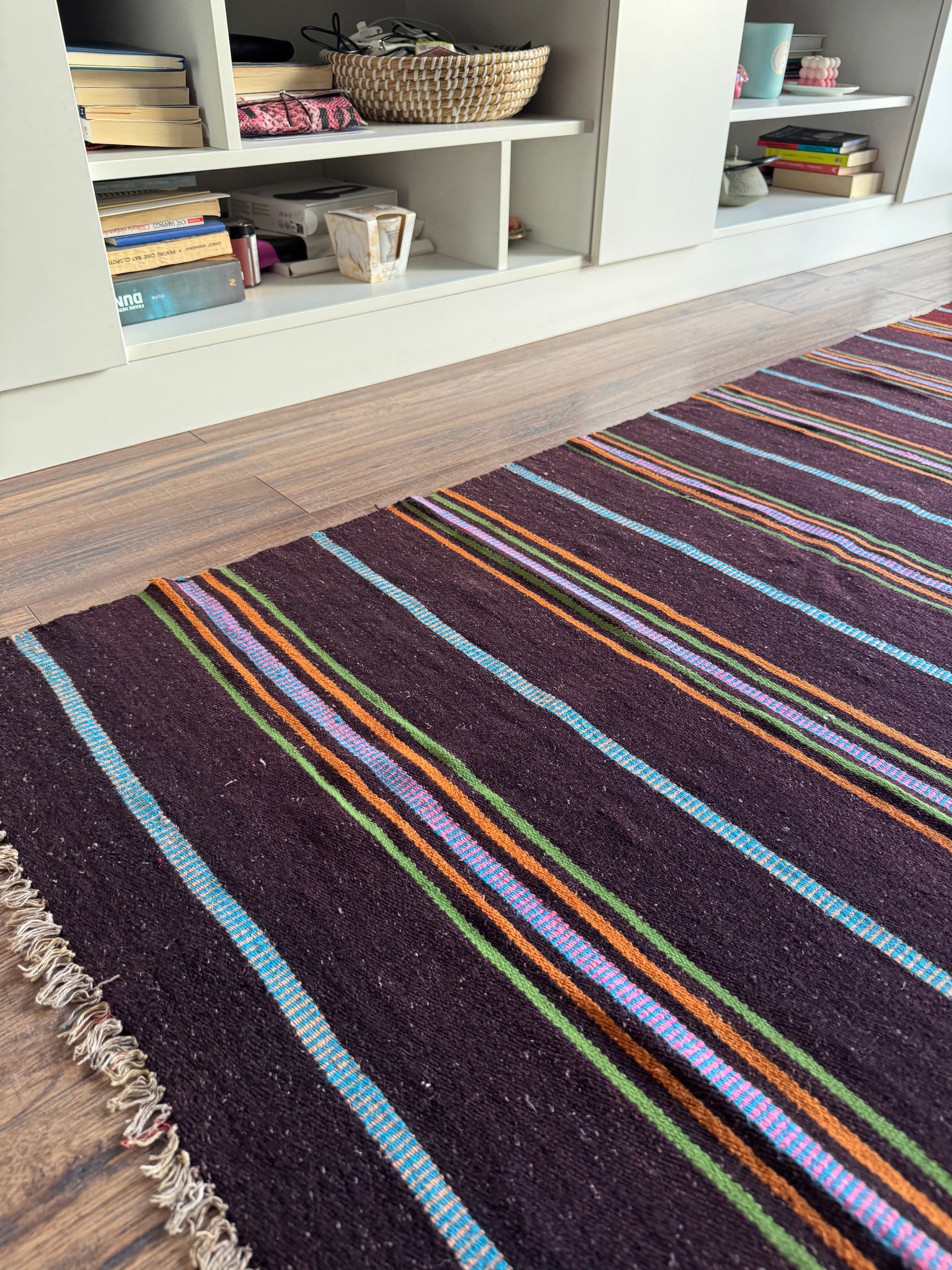 Vintage Brown Striped Romanian Wool Runner Rug, 213x80 cm, view 7