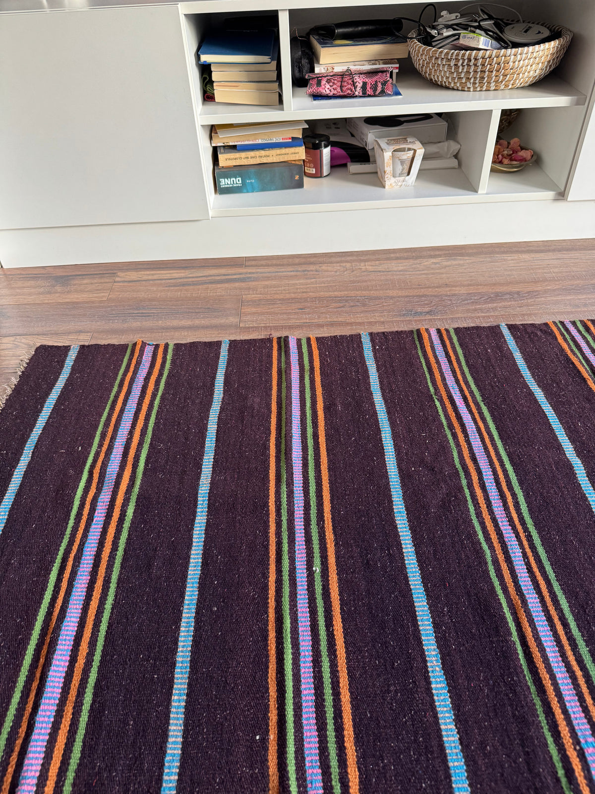 Vintage Brown Striped Romanian Wool Runner Rug, 213x80 cm, view 8