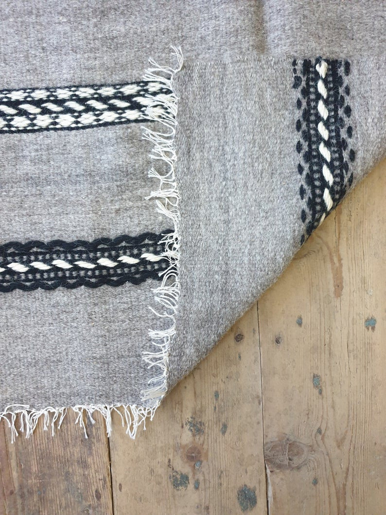 Vintage Gray Geometric Romanian Wool Rug, 228x154 cm