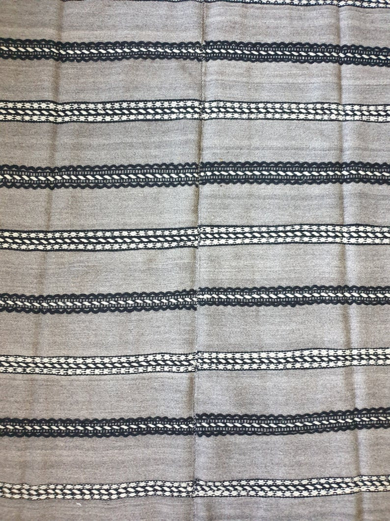 Vintage Gray Geometric Romanian Wool Rug, 228x154 cm, view 9