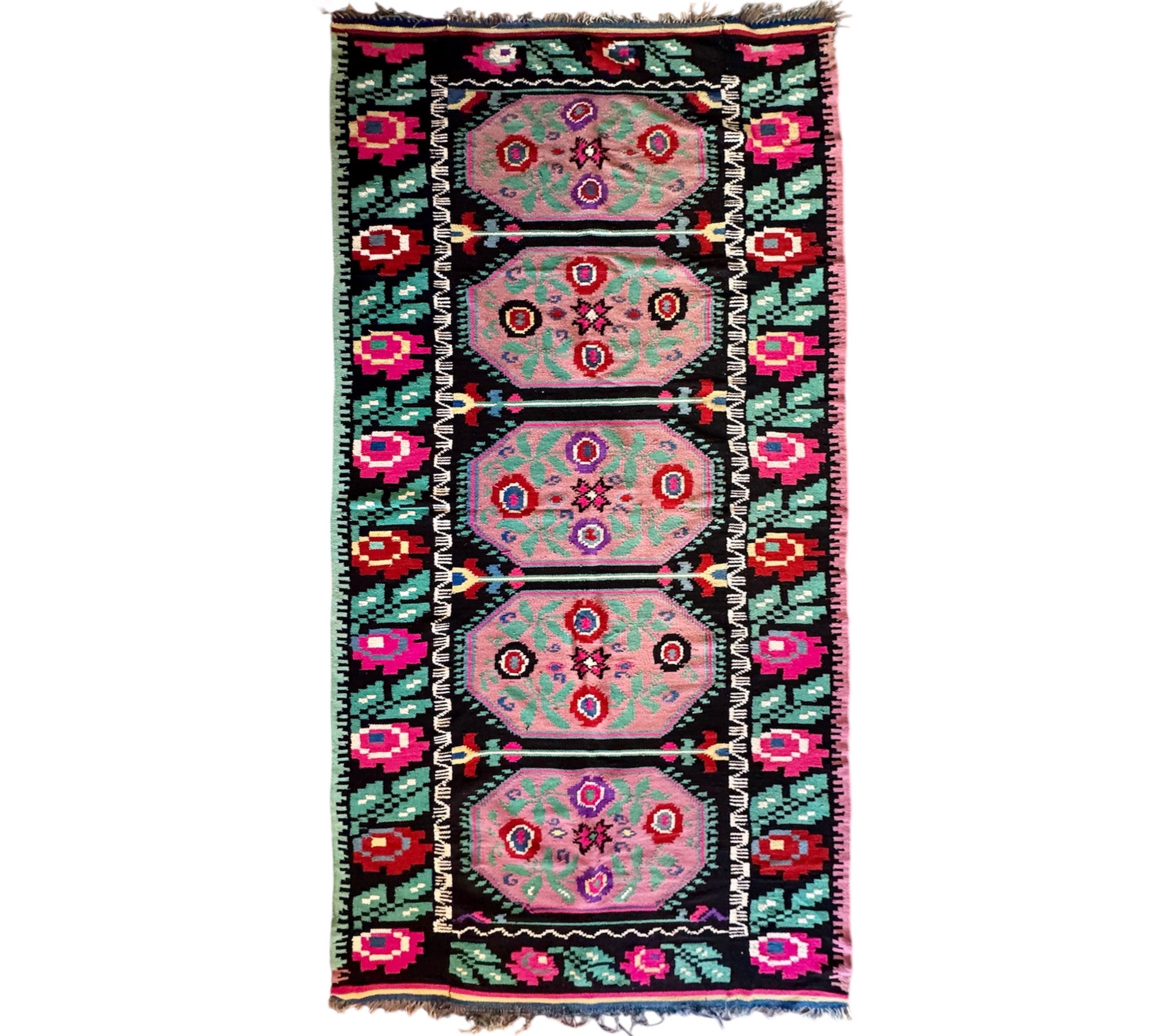 Handwoven Floral Transylvanian Wool Runner Rug, 328x140 cm