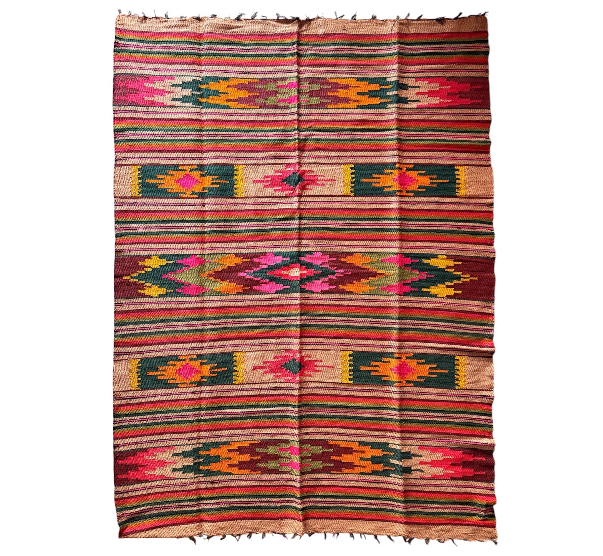 Handwoven Geometric Maramureș Hemp Kilim Rug, 195x135 cm