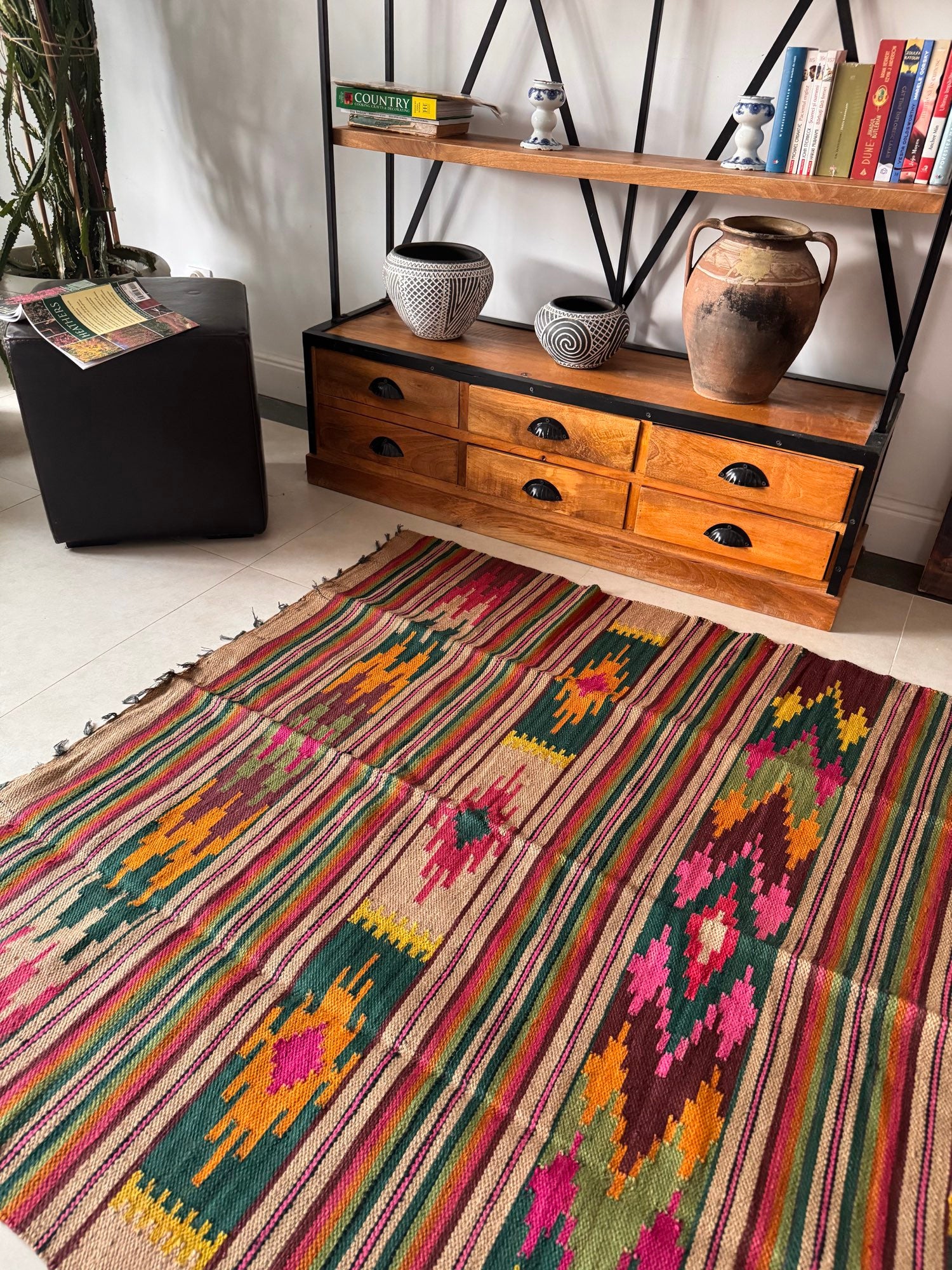 Handwoven Geometric Maramureș Hemp Kilim Rug, 195x135 cm, view 11