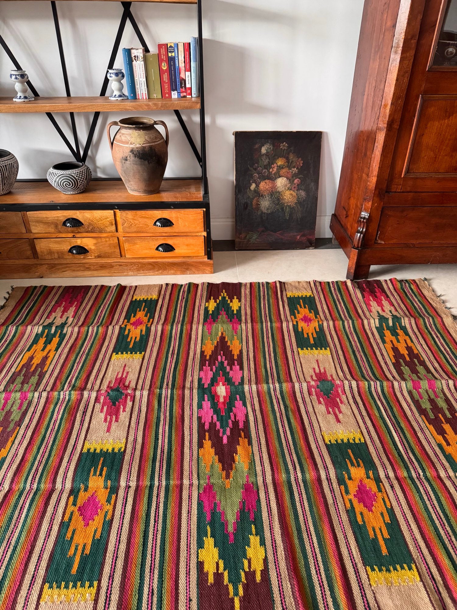 Handwoven Geometric Maramureș Hemp Kilim Rug, 195x135 cm, view 13