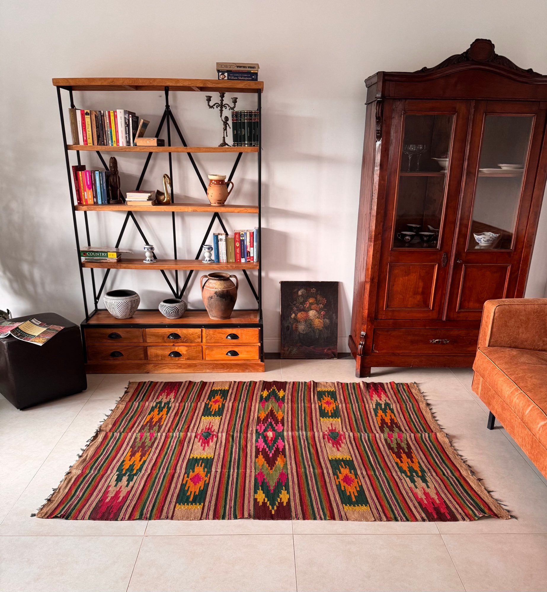 Handwoven Geometric Maramureș Hemp Kilim Rug, 195x135 cm, view 2
