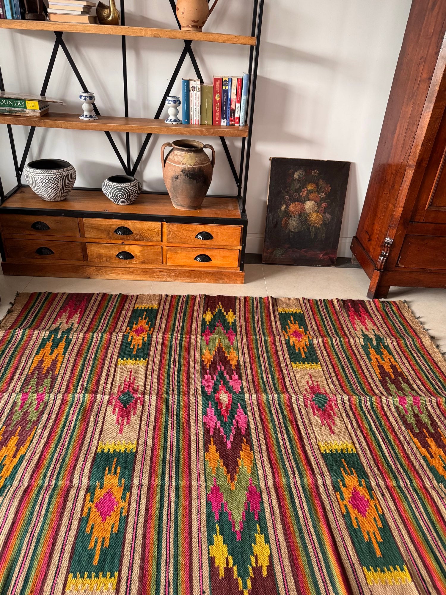 Handwoven Geometric Maramureș Hemp Kilim Rug, 195x135 cm, view 3