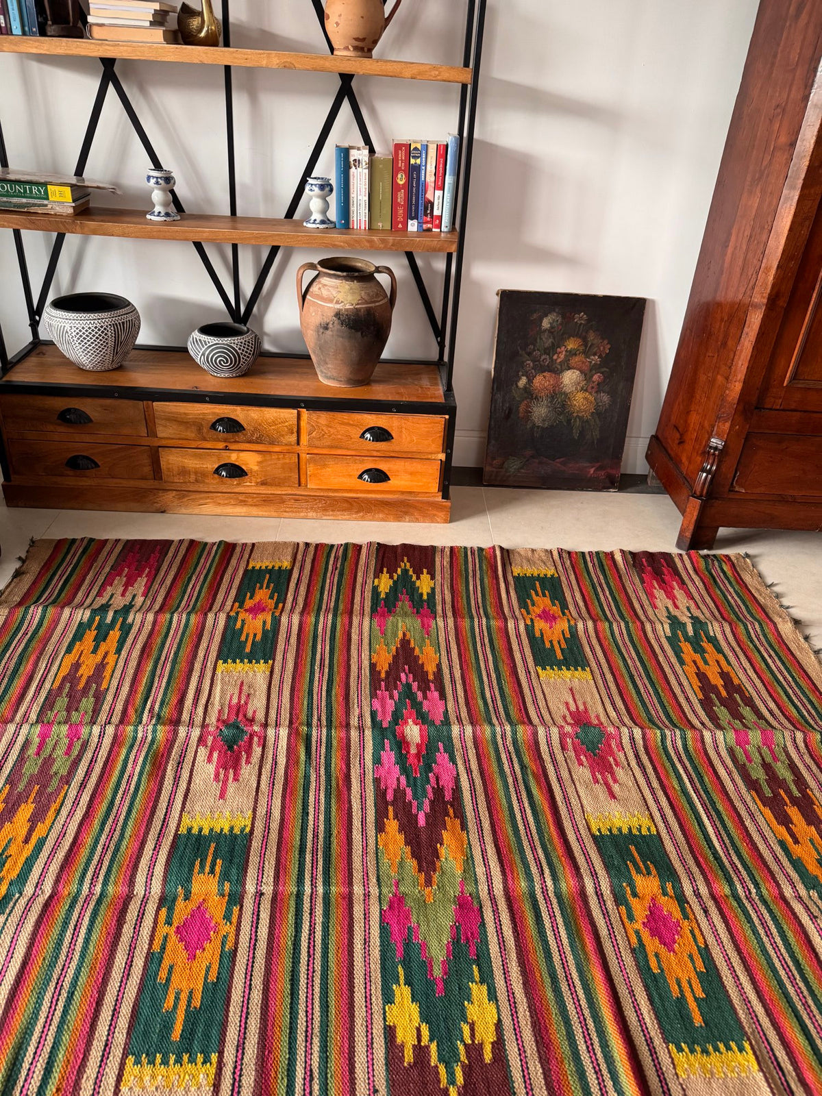 Handwoven Geometric Maramureș Hemp Kilim Rug, 195x135 cm, view 3