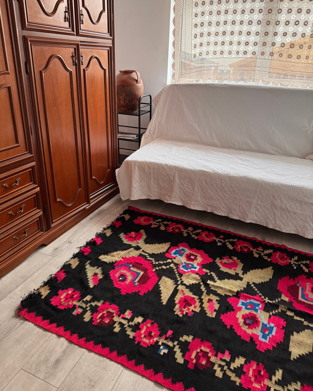 Vintage Pink Floral Maramureș Rug, 162x125 cm, view 5