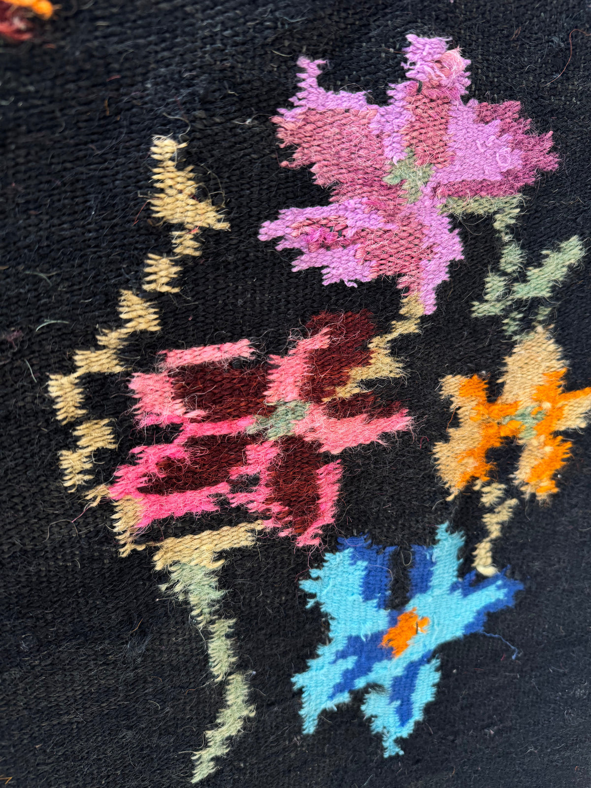 Vintage Black Floral Maramureș Wool Rug, 186x130 cm, view 10